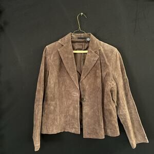 Relativity Petite Large Leather Jacket Classic Chic Minimalist Fall Layer Brown